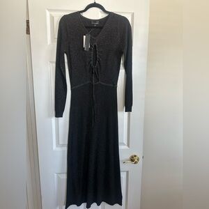 Lucy Paris Black Metallic Midi Dress – Tie Front – Size M – NWT